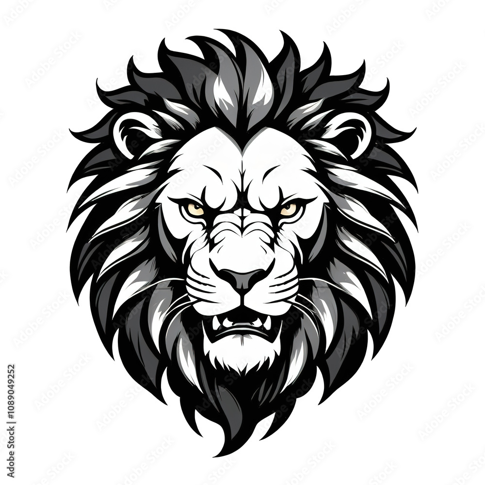 Obraz premium Stylized lion face angry logo, black silhouette, clean and isolated on a transparent background
