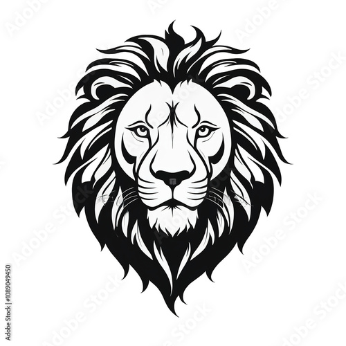 Lion head in bold black silhouette, minimalist logo style, transparent background. photo