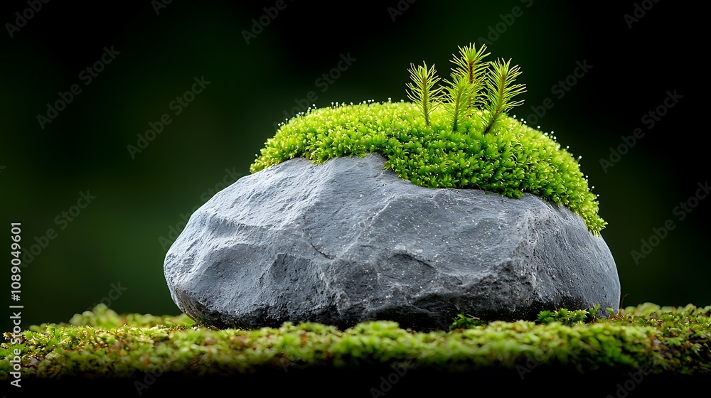 Nature's resilience a vibrant green life on a stone close-up photography serene environment macro viewpoint Nature's resilience a vibrant green life on a stone close-up photography serene environment macro viewpoint