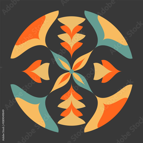 Bright pattern from abstract elements flat style. Stylish vector element isolated on dark background. Beautiful graphic oriental print for ornament, embroidery, decoration, holiday