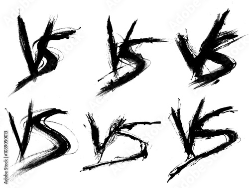 Versus VS Brush Stroke Grunge Drawing Scrip Vector Set
