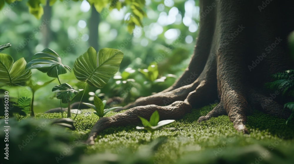Lush Tropical Forest with Vibrant Green Leaves and Tree Roots, Capturing the Essence of Nature's Beauty in a Serene and Tranquil Setting Lush Tropical Forest with Vibrant Green Leaves and Tree Roots, Capturing the Essence of Nature's Beauty in a Serene and Tranquil Setting