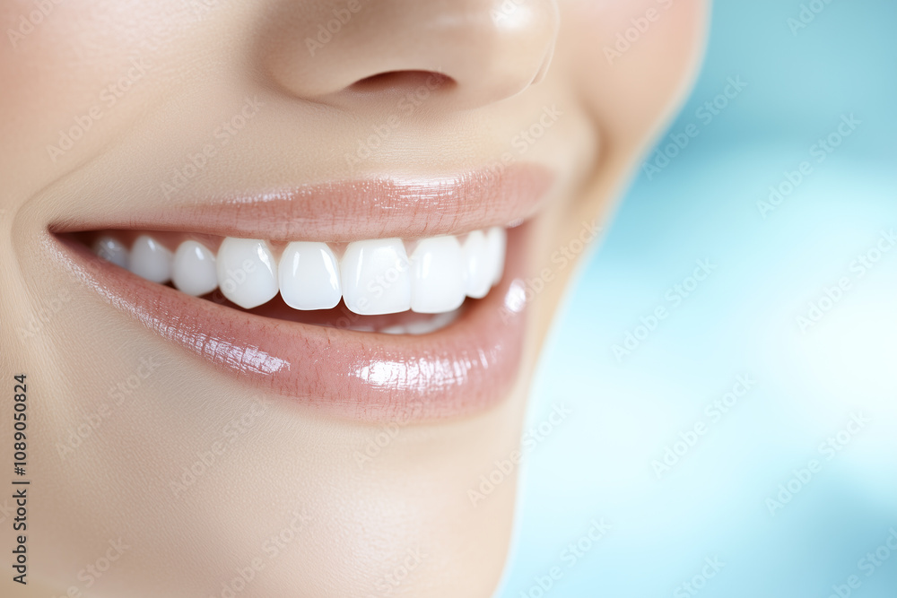 Obraz premium Close-up of a Woman's Beautiful Smile with White Teeth