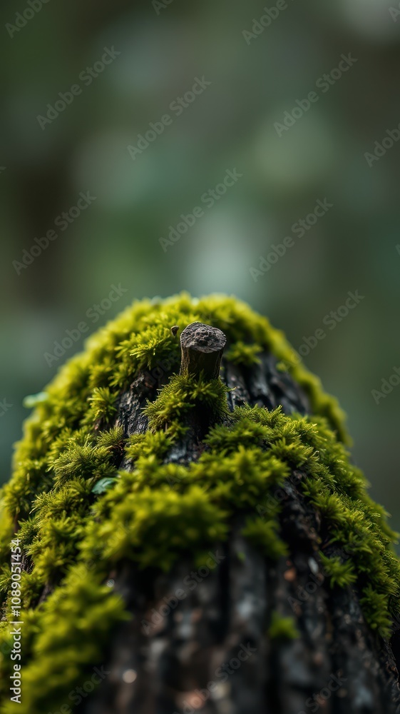 Lush green moss thrives on a dark tree branch in a Pacific Northwest forest during midday Lush green moss thrives on a dark tree branch in a Pacific Northwest forest during midday