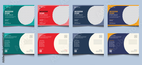 Simple clean elegant editable creative modern corporate professional company business property construction real estate house home sale marketing EDDM minimal invitation postcard template design.  