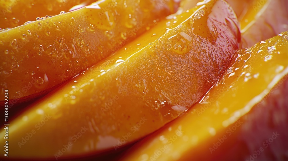 Honey Glazed Mango Slices Close Up View Honey Glazed Mango Slices Close Up View