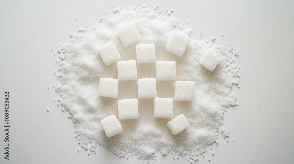 Close-Up of Sugar Cubes with Blurred Background, Highlighting Dietary Awareness and the potential dangers of overconsumption. Close-Up of Sugar Cubes with Blurred Background, Highlighting Dietary Awareness and the potential dangers of overconsumption.