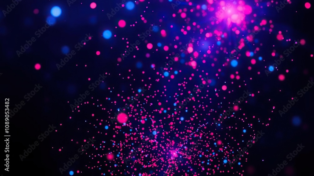 Vibrant display of blue and red luminous particles emitted from a glowing core, glowing vortex effect, dynamic light installation Vibrant display of blue and red luminous particles emitted from a glowing core, glowing vortex effect, dynamic light installation