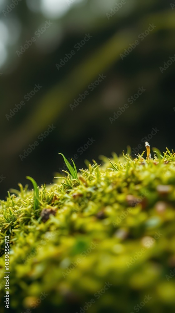 New life emerges from vibrant green moss in a forest during a spring afternoon New life emerges from vibrant green moss in a forest during a spring afternoon