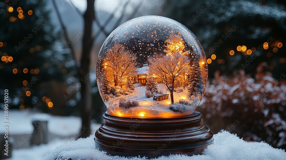 A sparkling snow globe capturing a winter wonderland scene A sparkling snow globe capturing a winter wonderland scene