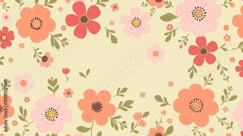 Whimsical Floral Pattern with Oversized Flowers and Small Leaves, small leaves, whimsical