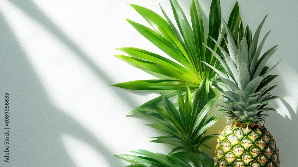 Fototapeta premium Tropical Fruit and Leaves on White Background
