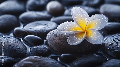 flower on smooth pebbles, spa background concept