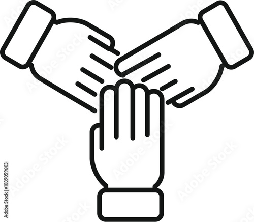 Three hands joining together, symbolizing teamwork, collaboration, and unity in achieving common goals