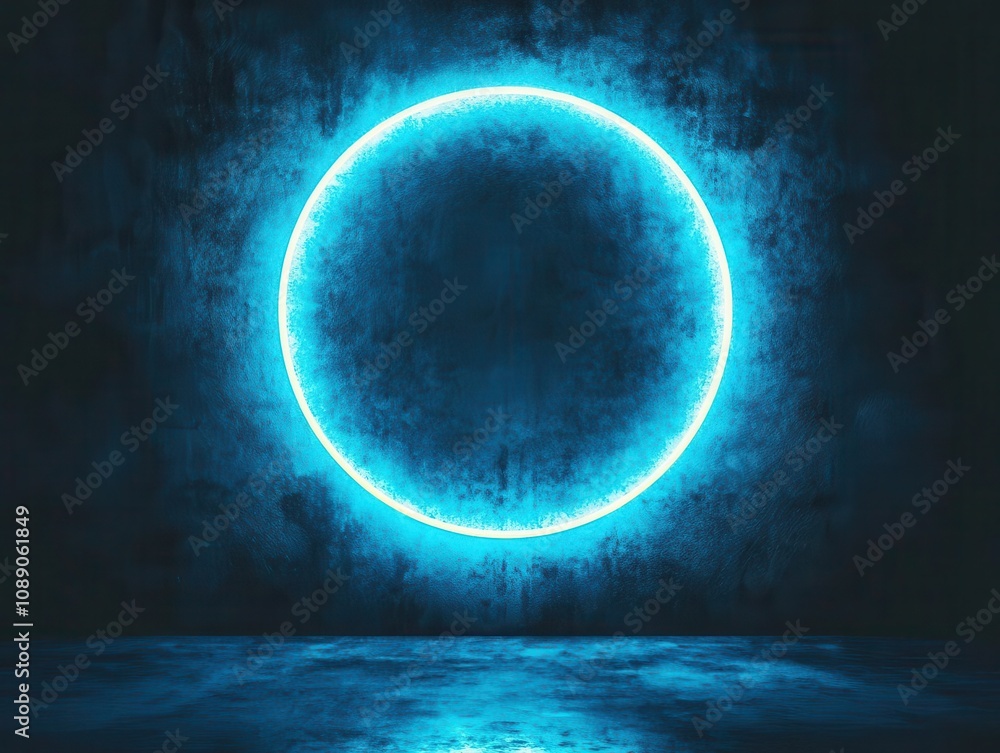 radiant geometric neon blue circle on a dark backdrop, glowing with an ethereal light, capturing a futuristic and mesmerizing visual appeal radiant geometric neon blue circle on a dark backdrop, glowing with an ethereal light, capturing a futuristic and mesmerizing visual appeal
