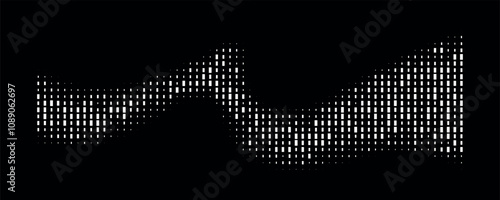 Halftone rhythm white wave. Vector illustration. Halftone line dots pattern.