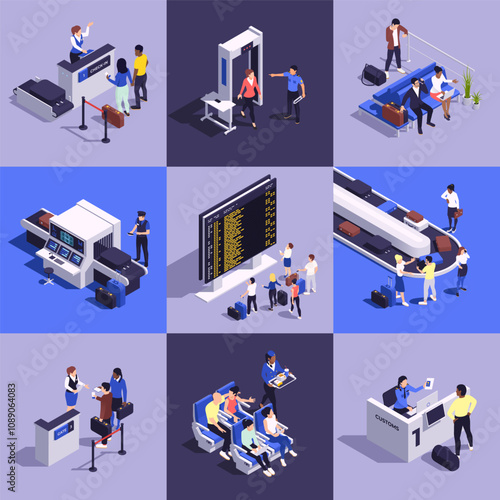 Isometric Airport Travel Scenes