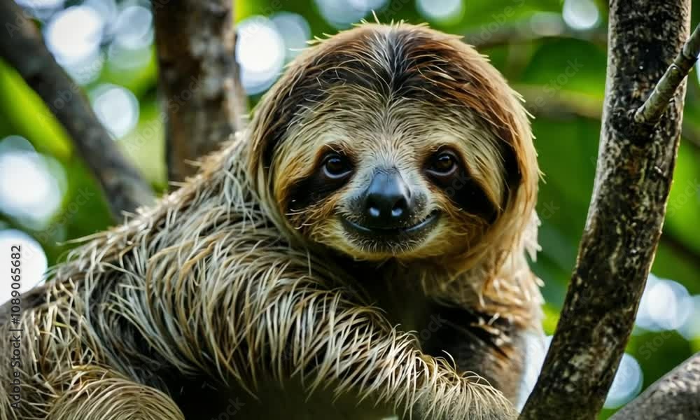 Adorable sloth resting in a lush green environment, representing wildlife and tropical rainforest ecosystems. Adorable sloth resting in a lush green environment, representing wildlife and tropical rainforest ecosystems.