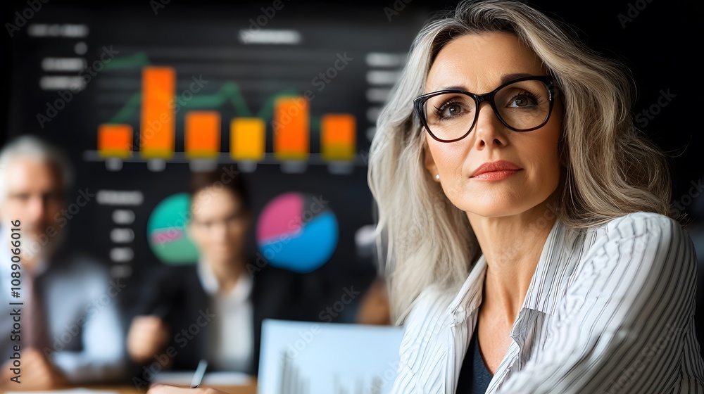 A woman making a pitch to a group of investors with a bright and inspiring presentation A woman making a pitch to a group of investors with a bright and inspiring presentation