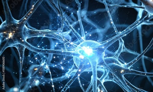 Visualization of neuroplasticity with glowing neural connections and synapses