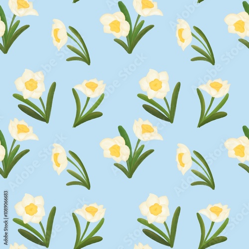 seamless pattern with Narcissus is the birth flower of December.