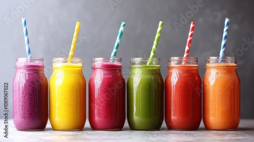 Colorful Smoothies in Glass Jars