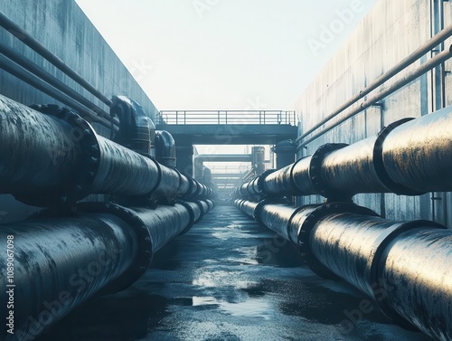 robust industrial pipelines designed for gas and methane transportation, depicted in a stark environment that highlights the engineering and functionality of modern industry photo