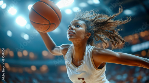 Dynamic basketball woman player in action