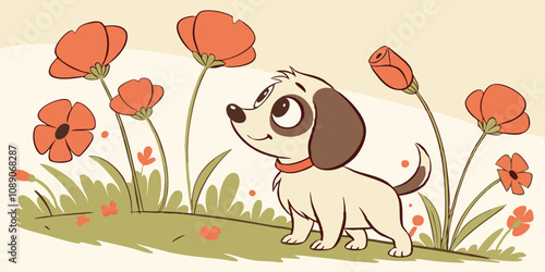 poppy dog watercolor vector art
