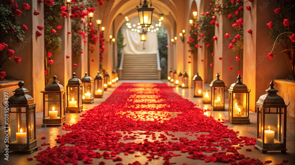 Obraz premium Romantic aisle with red roses and candles