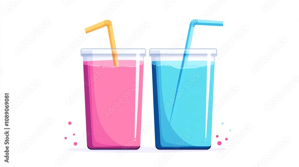 Vibrant Juice Box Icons with Colorful Straws on White Background Vibrant Juice Box Icons with Colorful Straws on White Background
