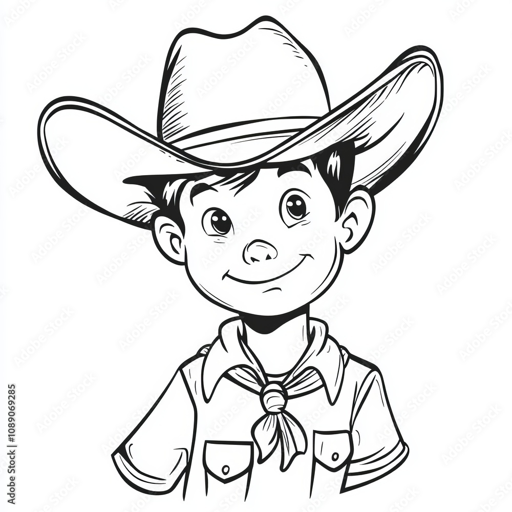 Smiling Boy in Cowboy Hat - Charming Cartoon Portrait Smiling Boy in Cowboy Hat - Charming Cartoon Portrait