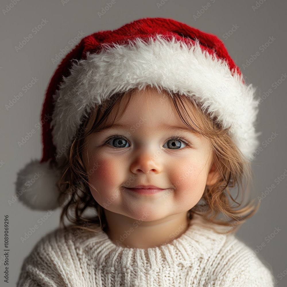 A cheerful child in a vibrant red Santa hat displays a warm and joyful smile, creating a delightful atmosphere ideal for holiday marketing and family cards during the Christmas season A cheerful child in a vibrant red Santa hat displays a warm and joyful smile, creating a delightful atmosphere ideal for holiday marketing and family cards during the Christmas season