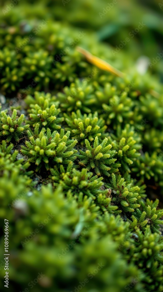 Close-up view of vibrant green moss flourishing on a forest floor during the daytime Close-up view of vibrant green moss flourishing on a forest floor during the daytime