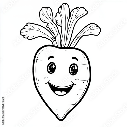 Smiling Beetroot Coloring Page - Adorable Cartoon Vegetable Illustration for Kids photo