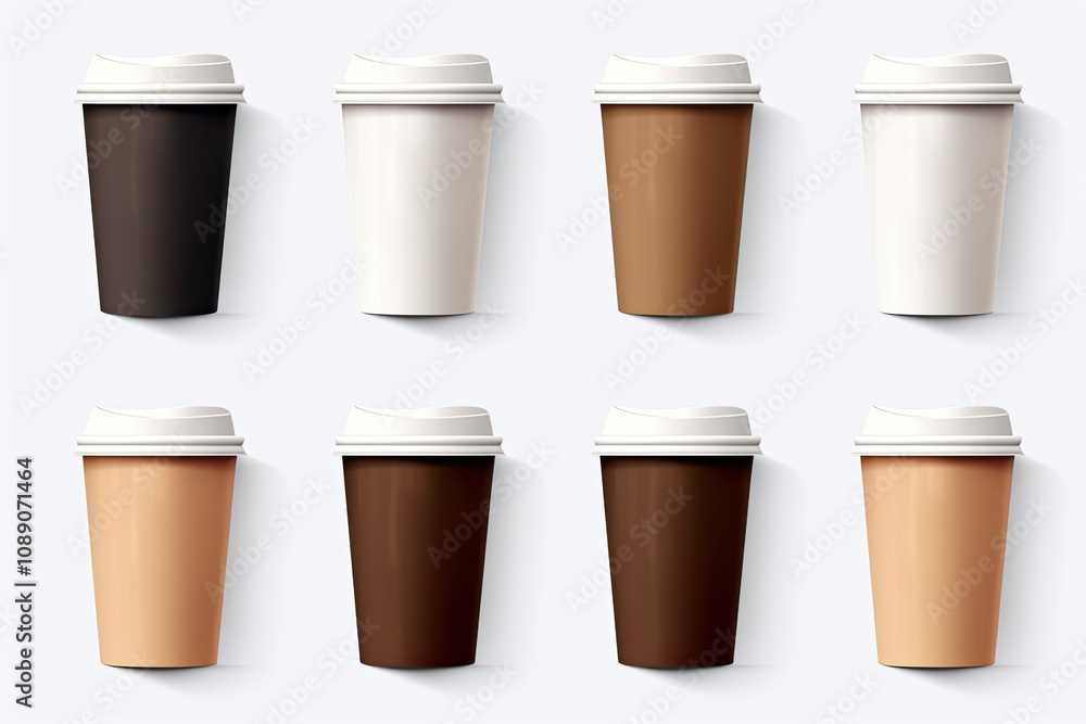 Paper coffee cups set. Realistic vector 3d mockups Paper coffee cups set. Realistic vector 3d mockups