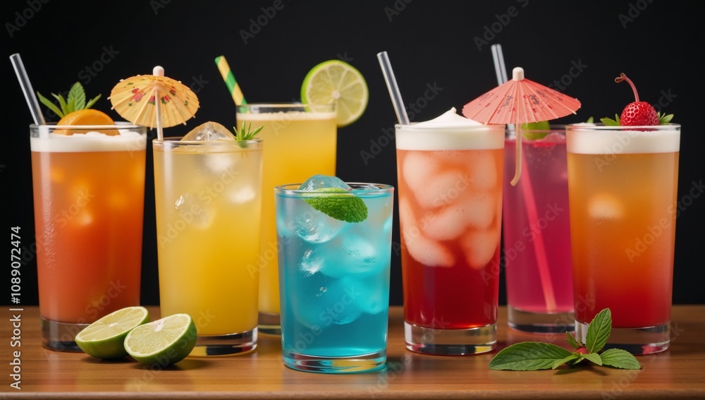 Fototapeta premium Vibrant watercolor depiction of refreshing summer drinks