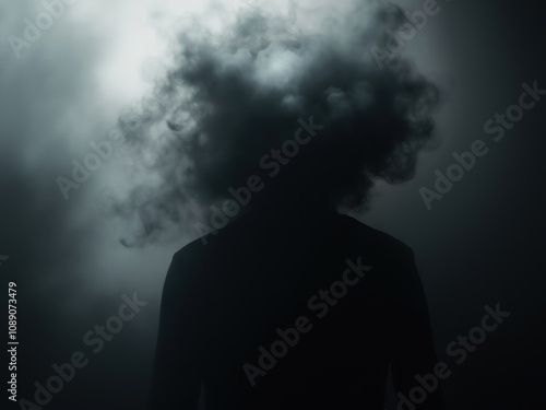 Wallpaper Mural Businessman lost in thought with head in the clouds symbolizing stress and uncertainty Torontodigital.ca