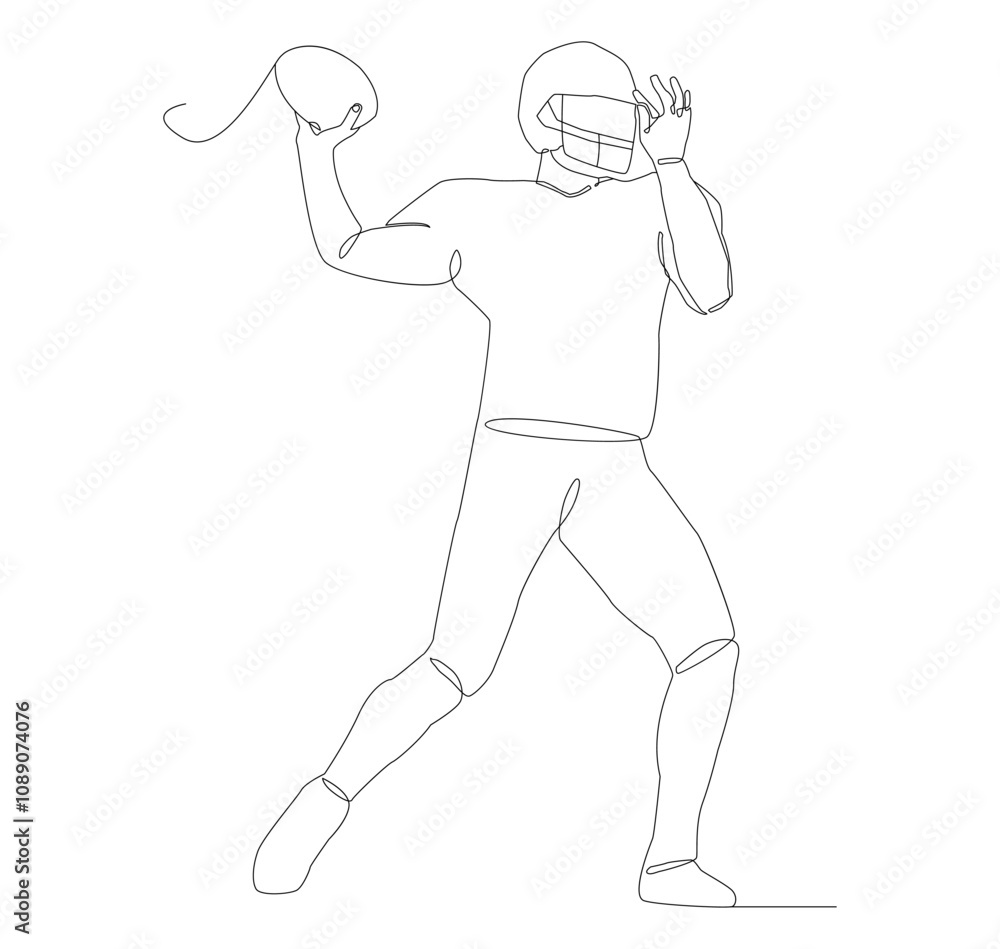 Rugby player with ball player with ball one line art. Continuous line drawing American football, game, sport, rugby ball. Rugby player with ball player with ball one line art. Continuous line drawing American football, game, sport, rugby ball.