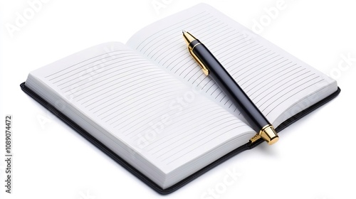 Open Notebook and Pen on White Background Mockup for Photography