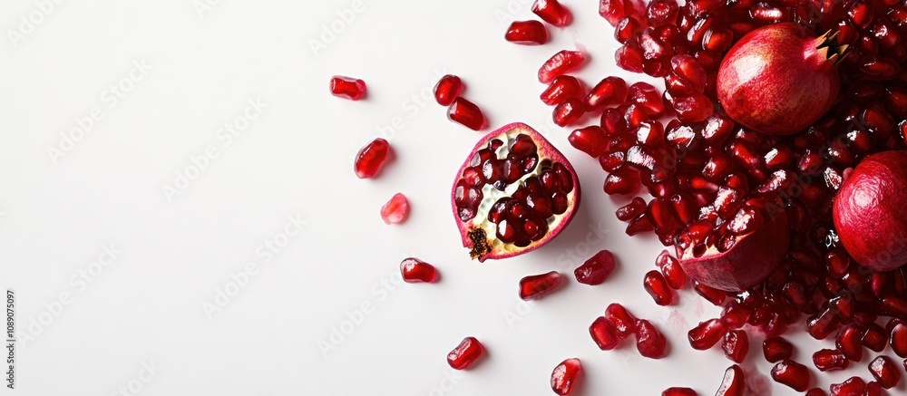 Pomegranate Seeds and Fruit on White Background Pomegranate Seeds and Fruit on White Background