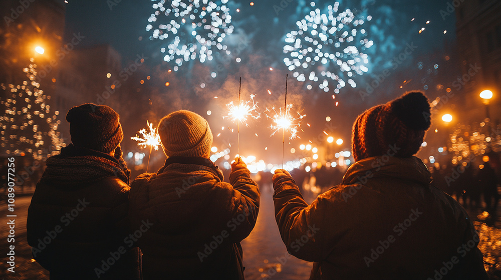 Teens holding a lit sparkler, celebrating New Year’s Eve. Teens holding a lit sparkler, celebrating New Year’s Eve.