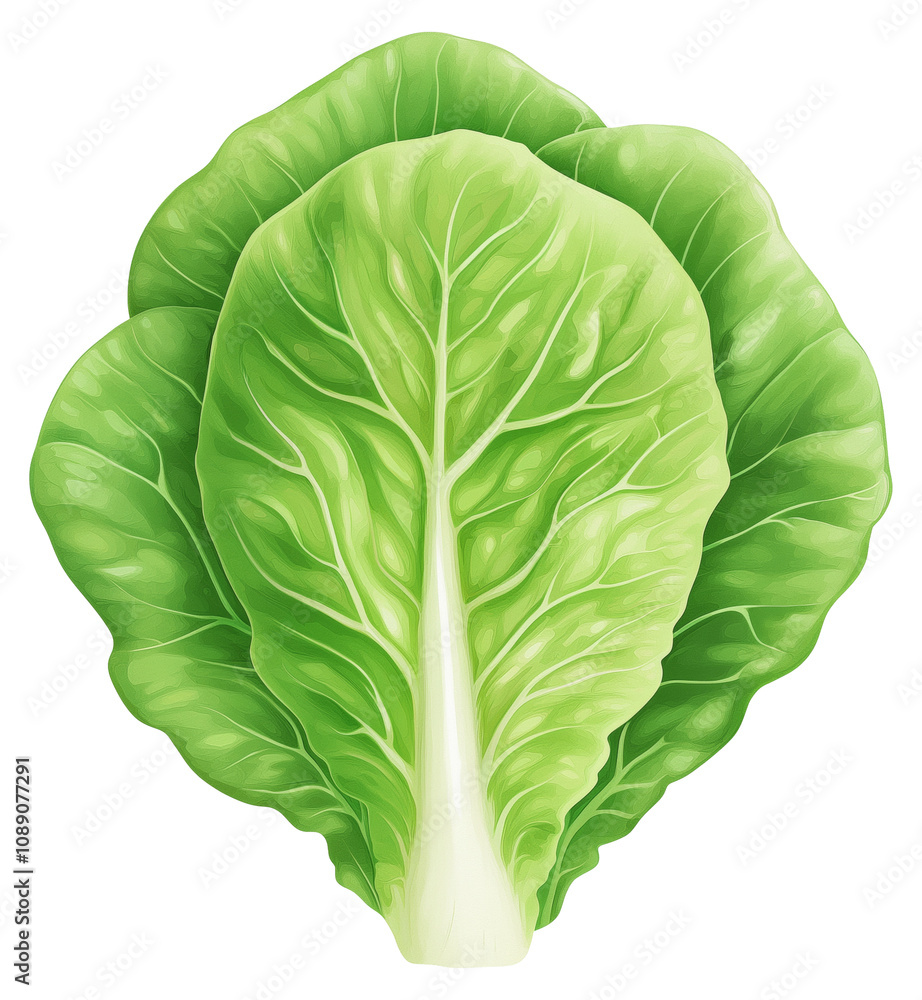 Fototapeta premium Fresh romaine lettuce with vibrant green leaves isolated on transparent background.