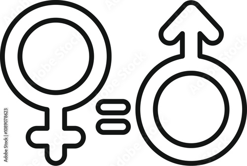 Line drawing of gender equality showing male and female symbols connected by an equals sign