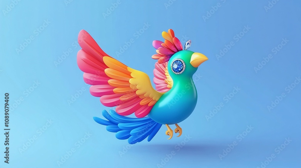 3D Decorative Bird Ornament with Metallic Wings and Gemstone Eyes