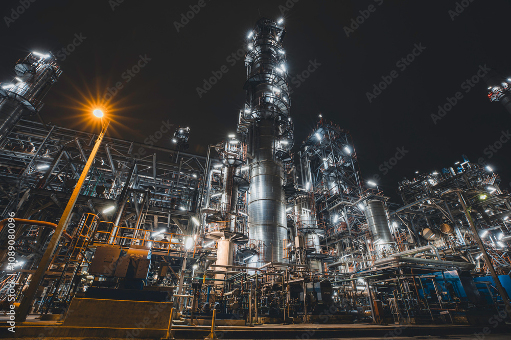 Oil refinery heavy plant from industry zone, night view tank oil and gas petrochemica Oil refinery heavy plant from industry zone, night view tank oil and gas petrochemica