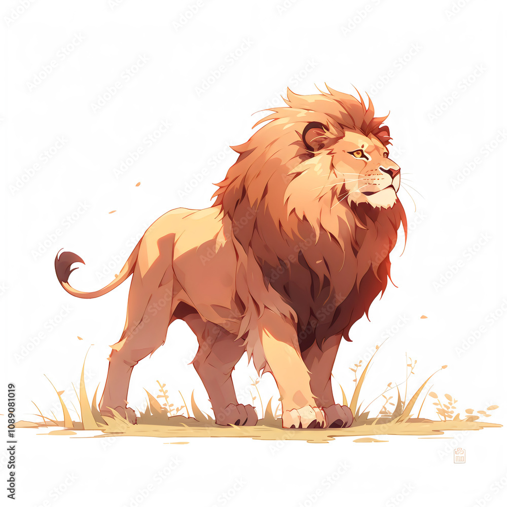 Illustration of a lion standing, isolated on a white background, design art, clip art image, Graphic logo, drawing clip art, Illustration painting, lion cartoon image Illustration of a lion standing, isolated on a white background, design art, clip art image, Graphic logo, drawing clip art, Illustration painting, lion cartoon image