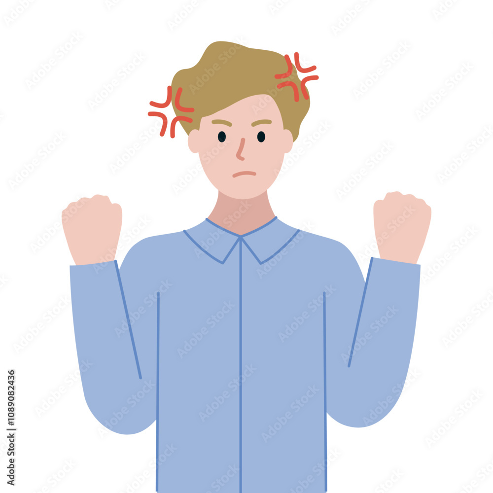 Angry businessman character holding fists. Argument, conflict, problem, stress concepts. Flat vector design isolated illustration. Angry businessman character holding fists. Argument, conflict, problem, stress concepts. Flat vector design isolated illustration.