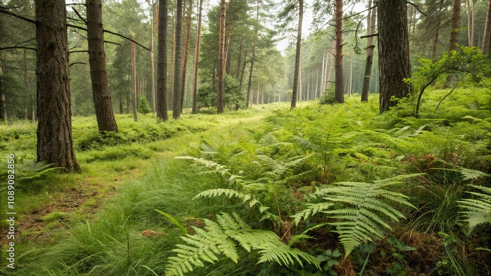 Soft grasses and ferns carpeted forest floor, natural texture, tree roots, woodland ambiance, serene landscape, natural beauty Soft grasses and ferns carpeted forest floor, natural texture, tree roots, woodland ambiance, serene landscape, natural beauty