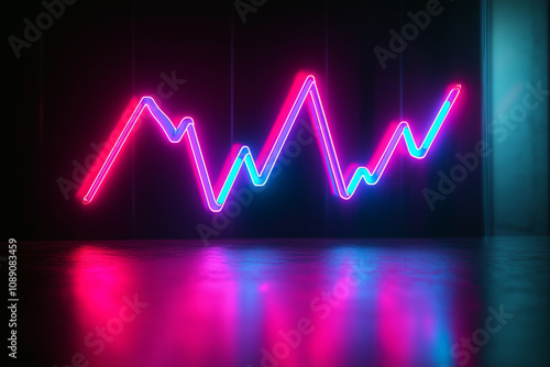 An upward-trending stock chart made from neon lights, symbolizing market growth and bullish trends.